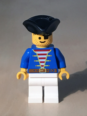 lego 2018 mini figurine pi006new Pirate Blue Jacket White Legs, Black Pirate Triangle Hat Reissue 