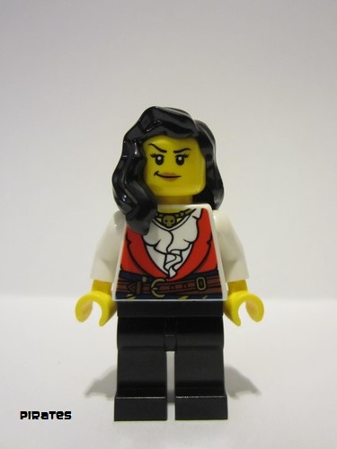 lego 2023 mini figurine pi189 Pirate Female, Black Legs, Red Vest over White Shirt, Black Hair 