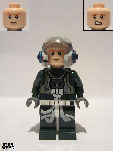 lego 2013 mini figurine sw0437 Rebel Pilot A-wing Open Helmet, Dark Green Jumpsuit, Frown / Scared (Arvel Crynyd) 