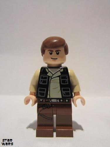 lego 2013 mini figurine sw0451 Han Solo Printed brown legs, black vest with pockets<br/>Light Nougat, pupils 