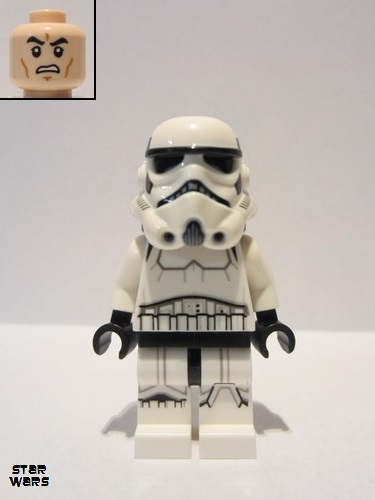lego 2019 mini figurine sw0997a Imperial Stormtrooper Dual Molded Helmet, Black Squares on Back - Male, Light Nougat Head, Scowl 