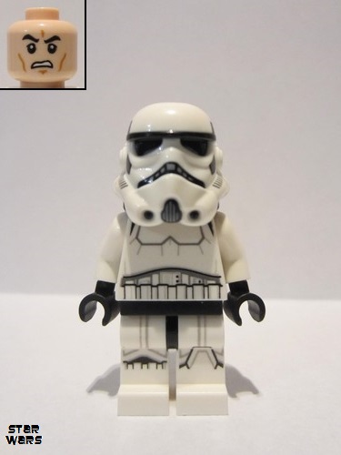 lego 2019 mini figurine sw0997b Imperial Stormtrooper Dual Molded Helmet, Gray Squares on Back - Male, Light Nougat Head, Scowl 