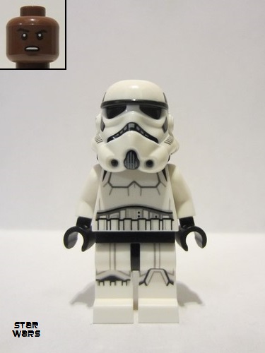 lego 2021 mini figurine sw1167 Imperial Stormtrooper Male, Dual Molded Helmet with Gray Squares on Back, Reddish Brown Head, Grimace 