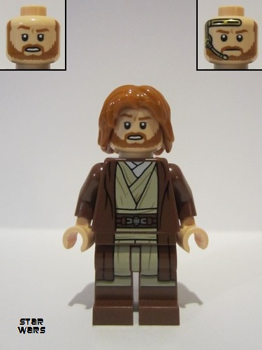 lego 2022 mini figurine sw1220 Obi-Wan Kenobi Reddish Brown Robe, Dark Orange Mid-Length Tousled with Center Part Hair 