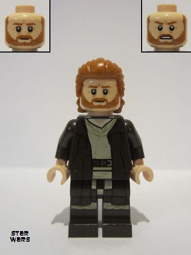 lego 2022 mini figurine sw1227 Obi-Wan Kenobi Reddish Brown Robe, Dark Orange Mid-Length Hair with Ruffled Back 