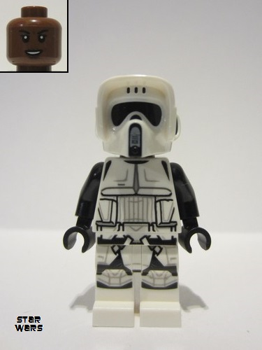 lego 2022 mini figurine sw1229 Imperial Scout Trooper Dual Molded Helmet - Female, Reddish Brown Head, Open Mouth Smirk 