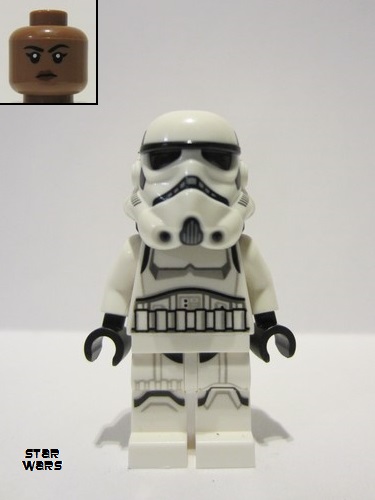 lego 2024 mini figurine sw1326 Imperial Stormtrooper Female, Dual Molded Helmet with Light Bluish Gray Panels on Back, Shoulder Belts, Medium Brown Head 