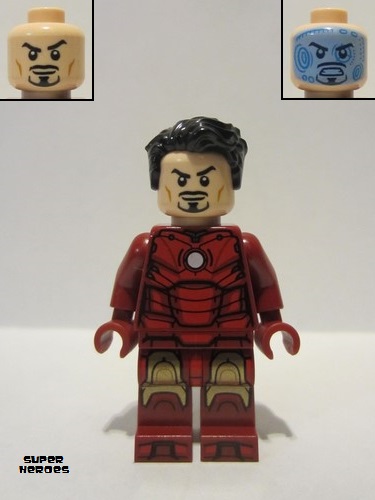 lego 2021 mini figurine sh739 Iron Man Mark 3 Armor Black Hair, Dark Red Arms 