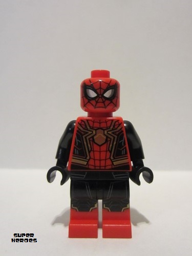lego 2021 mini figurine sh778 Spider-Man Black and Red Suit, Large Gold Spider, Gold Knee Trim (Integrated Suit) 