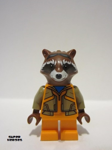 lego 2023 mini figurine sh858 Rocket Raccoon Orange and Dark Tan Outfit, Reddish Brown Head 