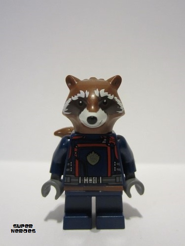 lego 2023 mini figurine sh875 Rocket Raccoon Dark Blue Suit, Reddish Brown Head 