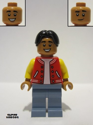 lego 2023 mini figurine sh893 Ned Leeds Red and Yellow Letter Jacket, Sand Blue Legs 