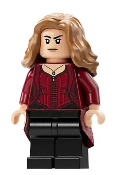 lego 2023 mini figurine sh897 The Scarlet Witch Wanda Maximoff - Plain Black Legs, Medium Nougat Hair, Dark Red Cloth Skirt 