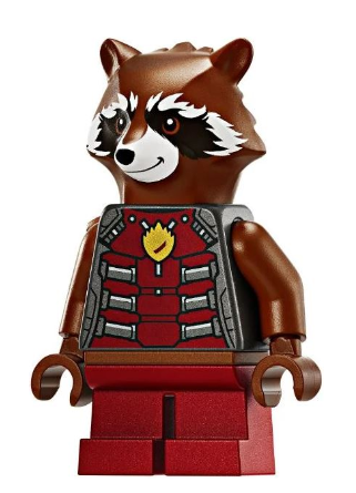 lego 2024 mini figurine sh936 Rocket Raccoon Dark Red and Pearl Dark Gray Outfit, Reddish Brown Head 