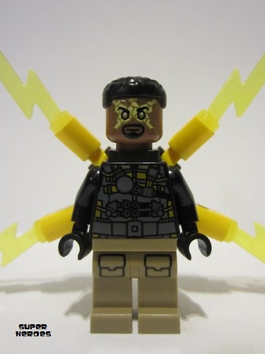 lego 2024 mini figurine sh945 Electro Black and Dark Tan Outfit, Medium Brown Head, Small Electricity Wings 