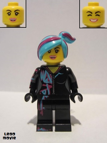 lego 2019 mini figurine tlm201 Lucy Wyldstyle With Magenta Lined Hoodie, Medium Azure and Magenta Hair, Smile / Cheerful 