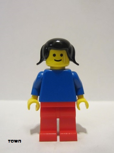 lego 1978 mini figurine pln024 Citizen Plain Blue Torso with Blue Arms, Red Legs, Black Pigtails Hair 