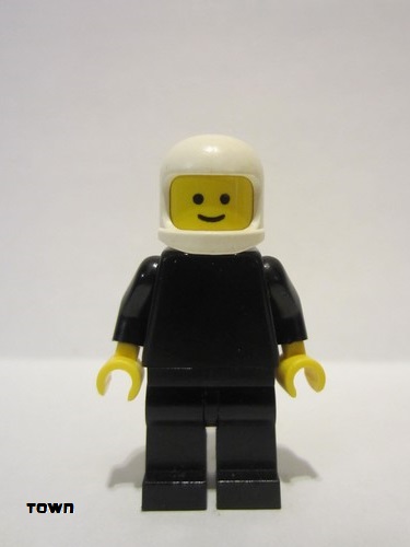lego 1978 mini figurine pln051 Citizen Plain Black Torso with Black Arms, Black Legs, White Classic Helmet 