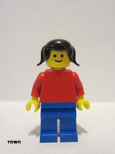 lego 1978 mini figurine pln058 Citizen Plain Red Torso with Red Arms, Blue Legs, Black Pigtails Hair 