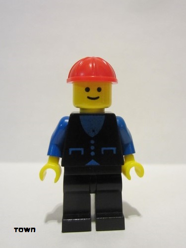 lego 1979 mini figurine but010 Citizen Shirt with 3 Buttons - Blue, Black Legs, Red Construction Helmet 