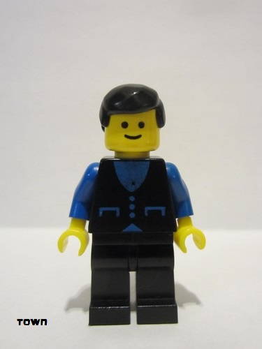 lego 1979 mini figurine but025 Citizen Shirt with 3 Buttons - Blue, Black Legs, Black Male Hair 