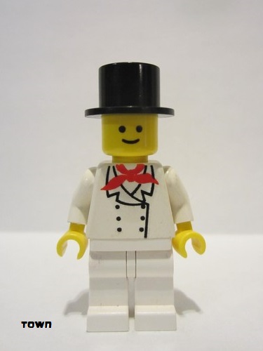 lego 1980 mini figurine chef003 Chef White Legs, Standard Grin, Black Top Hat 