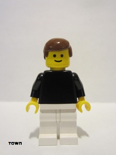 lego 1980 mini figurine pln060 Citizen Plain Black Torso with Black Arms, White Legs, Brown Male Hair 