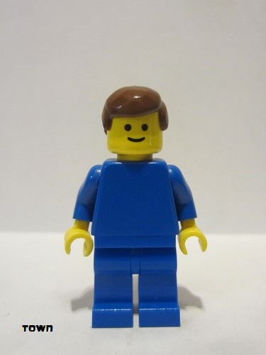 lego 1980 mini figurine pln061 Citizen Plain Blue Torso with Blue Arms, Blue Legs, Brown Male Hair 