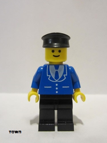 lego 1982 mini figurine trn114 Citizen Suit with 3 Buttons Blue - Black Legs, Black Hat 