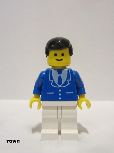 lego 1982 mini figurine trn137 Citizen Suit with 3 Buttons Blue - White Legs, Black Male Hair 