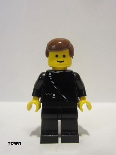 lego 1984 mini figurine zip015 Citizen Jacket with Zipper - Black, Black Legs, Brown Male Hair 