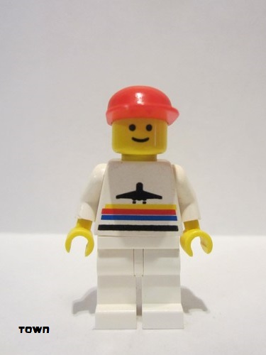 lego 1985 mini figurine air003 Airport Classic, White Legs, Red Cap 