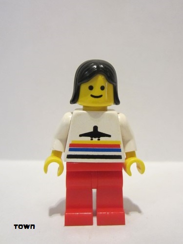 lego 1985 mini figurine air011 Airport Classic, Red Legs, Black Female Hair 