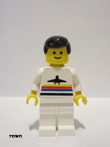 lego 1985 mini figurine air012 Airport Classic, White Legs, Black Male Hair 