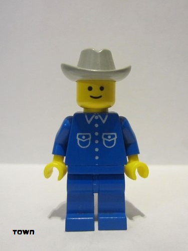 lego 1985 mini figurine but006 Citizen Shirt with 6 Buttons - Blue, Blue Legs, Light Gray Cowboy Hat 