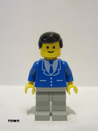 lego 1985 mini figurine trn070 Citizen Suit with 3 Buttons Blue - Light Gray Legs, Black Male Hair 