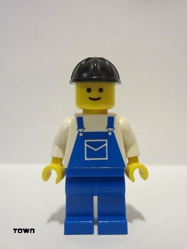 lego 1986 mini figurine ovr002 Citizen Overalls Blue with Pocket, Blue Legs, Black Construction Helmet 