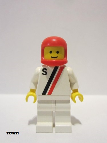 lego 1986 mini figurine s007 Citizen 'S' - White with Red / Black Stripe, White Legs, Red Classic Helmet 