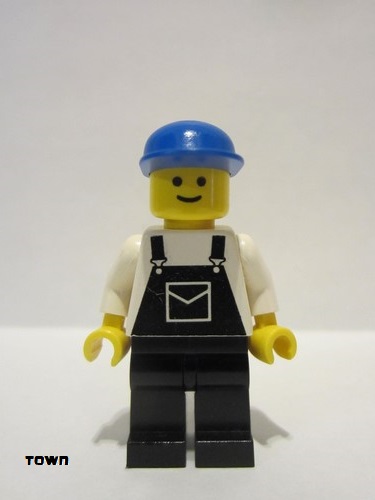 lego 1988 mini figurine ovr013 Citizen Overalls Black with Pocket, Black Legs, Blue Cap 