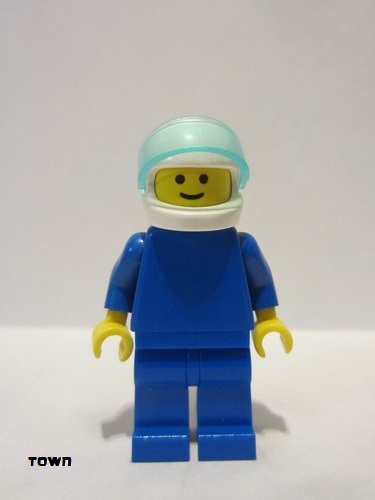 lego 1988 mini figurine pln032 Citizen Plain Blue Torso with Blue Arms, Blue Legs, White Helmet, Trans-Light Blue Visor 