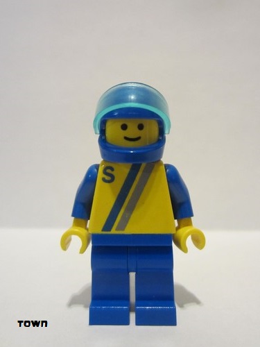 lego 1988 mini figurine s004 Citizen 'S' - Yellow with Blue / Gray Stripe, Blue Legs, Blue Helmet 