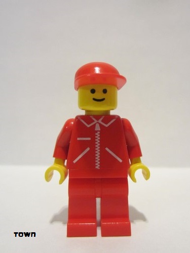 lego 1989 mini figurine jred008 Citizen Jacket Red with Zipper - Red Arms - Red Legs, Red Cap 