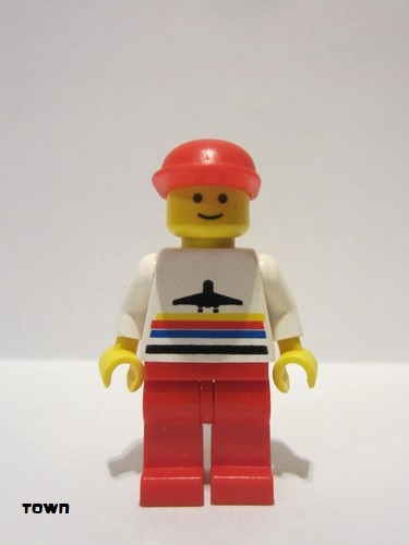lego 1990 mini figurine air004 Airport Classic, Red Legs, Red Cap 