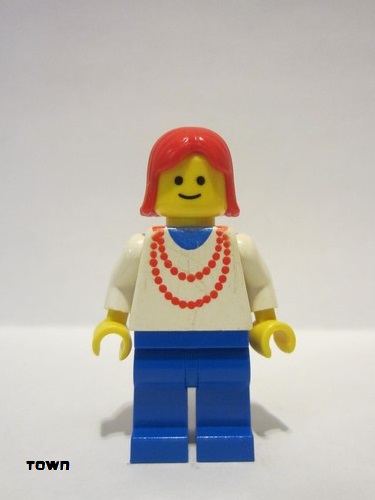 lego 1990 mini figurine ncklc007 Citizen Necklace Red - Blue Legs, Red Female Hair 