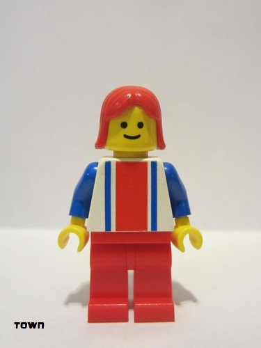 lego 1990 mini figurine ver011 Citizen Vertical Lines Red & Blue - Blue Arms - Red Legs, Blue Arms, Red Female Hair 