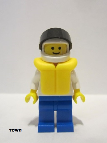 lego 1991 mini figurine pln036 Citizen Plain White Torso with White Arms, Blue Legs, White Helmet, Black Visor, Life Jacket 