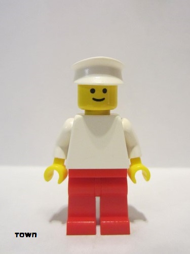 lego 1991 mini figurine pln131 Citizen Plain White Torso with White Arms, Red Legs, White Hat 