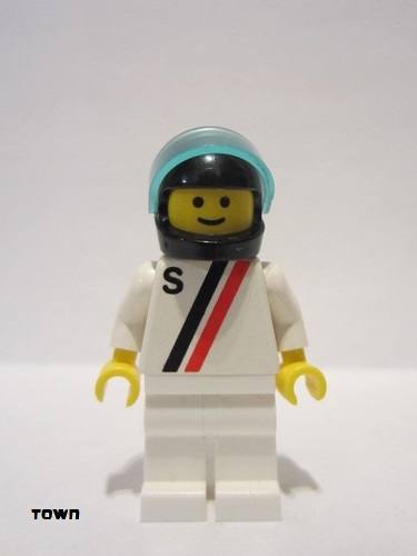 lego 1991 mini figurine s005 Citizen 'S' - White with Red / Black Stripe, White Legs, Black Helmet, Trans-Light Blue Visor 