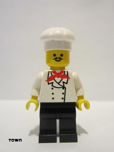 lego 1992 mini figurine chef007a Chef Black Legs, Moustache (Vintage) 