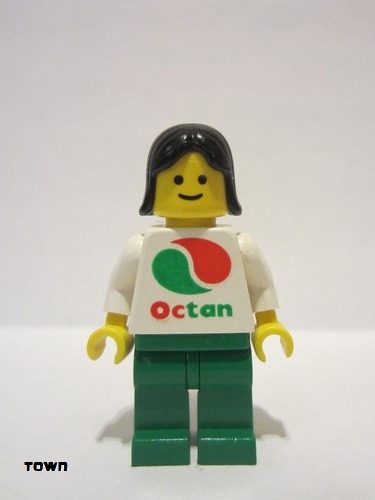 lego 1992 mini figurine oct002 Octan White Logo, Green Legs, Black Female Hair 